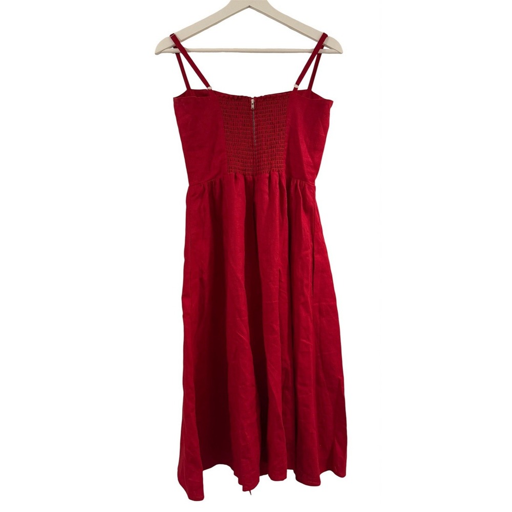 REFORMATION Tori Cherry Red 100% Linen Smocked Midi Dress Coastal Resort USA 6 - Picture 3 of 13